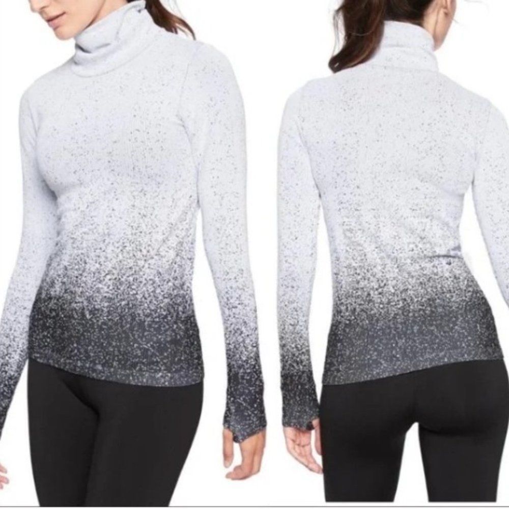 Athleta Flurry Gradient Turtleneck Women's Gray Black Athletic Ribbed Medium